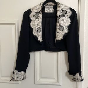 Vintage French Isabelle Allard Paris wool crepe jacket imported lace sz 40